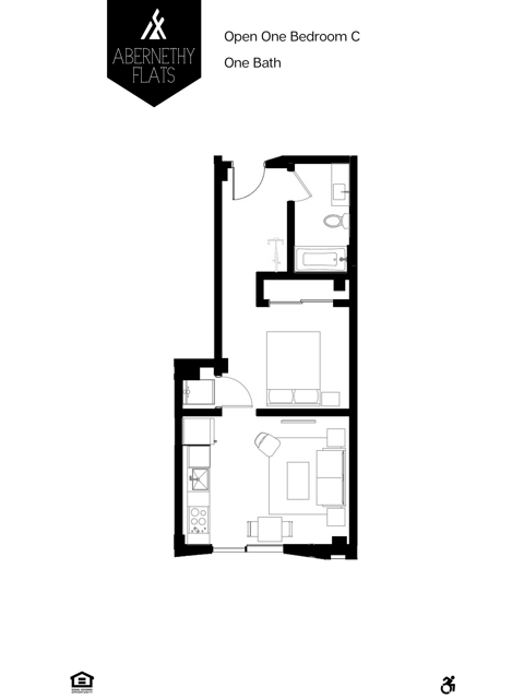 Open 1x1c Floor Plan - Abernethy Flats