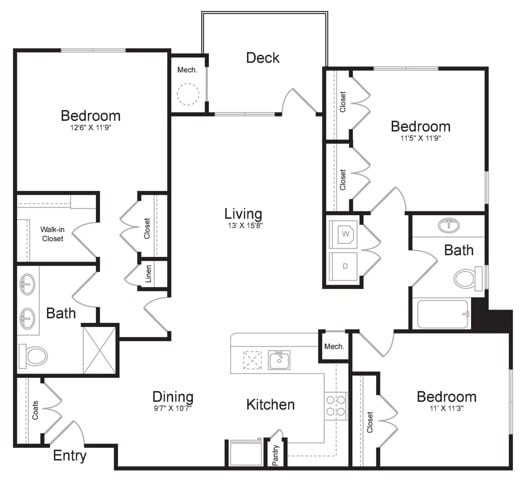 Three Bedroom Two Bath (1396 SF) - Terraces on the Hudson