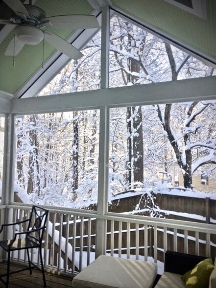 Screened in/covered back deck with overhead lights/fan and custom privacy shades - 104B Hillcrest Ave
