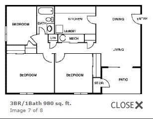 3BR/1BA - Foxcroft Apartments