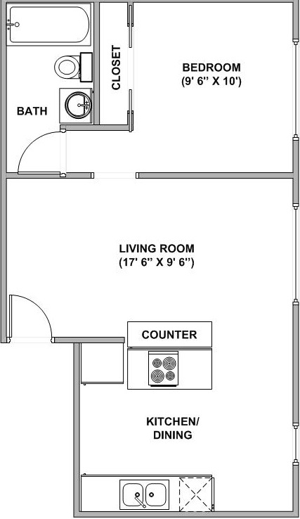 1BD/1BA - Country Club Apartments