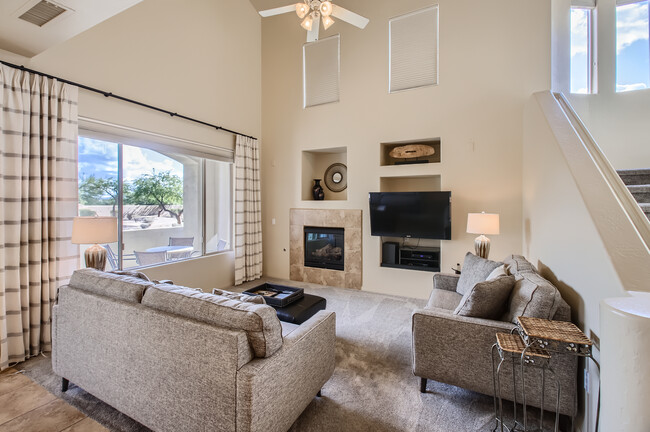 Living room with view to desert landscape - 19475 N Grayhawk Dr