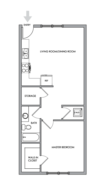 2D Floor Plan Rendering - One-Bedroom, One-Bathroom | Option 3 - Breeze Hill