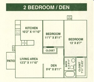 Two Bed, One Bath with Den - Parkwood Apartments