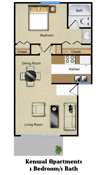 1 Bedroom/1 Bathroom - Layout - Kenwal Apartments