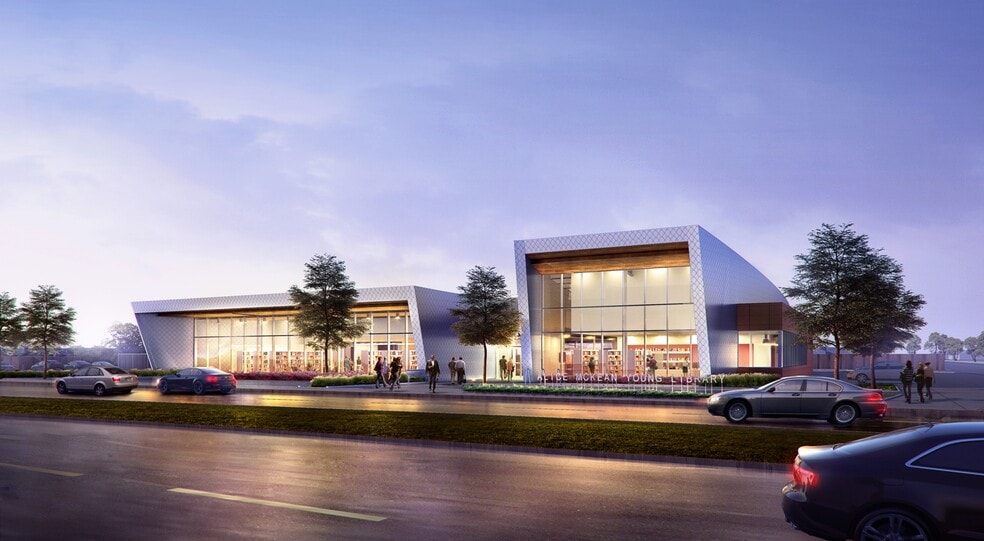 Outside of brand new Houston Public Library Alice McKean Young Neighborhood Library. Walking distance. - 5235 Kingsbury St