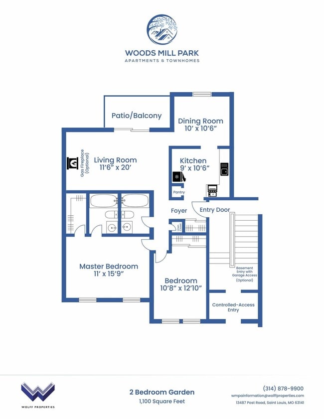 Two Bedroom Two Bathroom Garden - Woods Mill Park Apartments & Townhomes