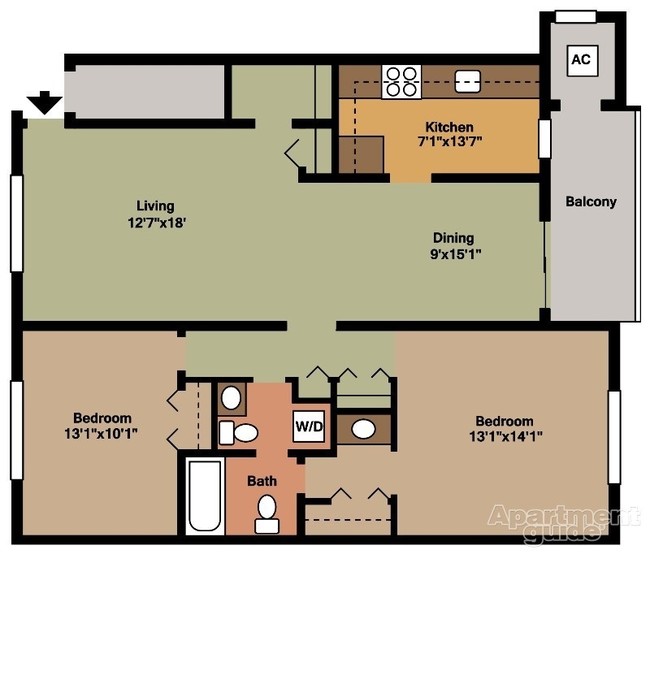 Style D - Two Bedroom w/Dressing Room - Spring Ridge Apartments