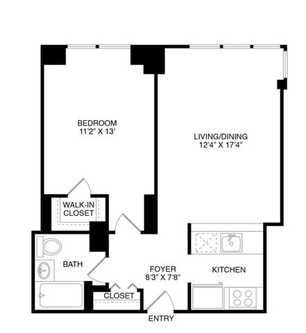 One Bedroom One Bath (660 SF) - 800 Sixth Apartments