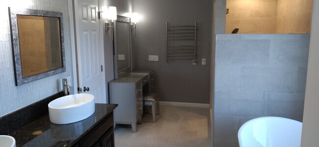 heater drying rack in primary bathroom - 4627 Mountain View Dr