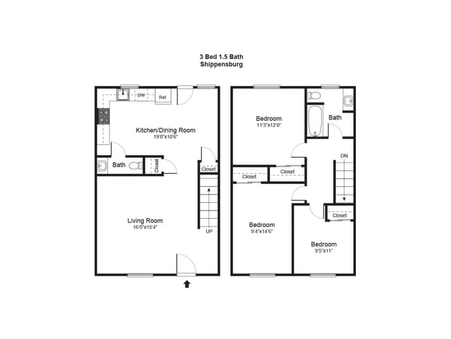 Three Bedroom 1.5 Bathroom - Shippensburg Village Townhomes