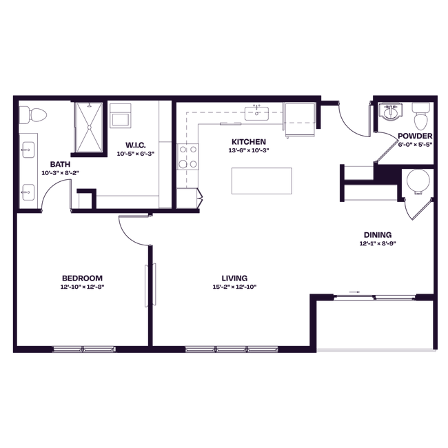 Oberon A7 One Bedroom Floor Plan - Oberon