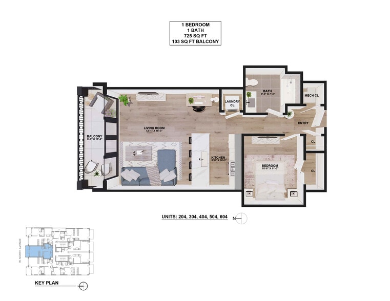 Floor Plan 204, 304, 404, 504, 604 - 159 W North Ave