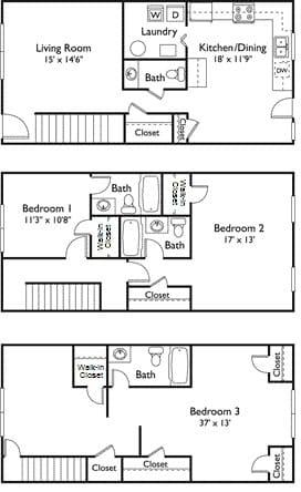 3BR/3.5BA Townhouse - Regency Court Apartments