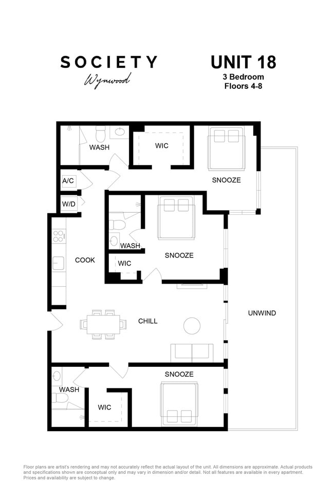 3 Bed - Unit 18 - Fl 4-8 - Society Wynwood