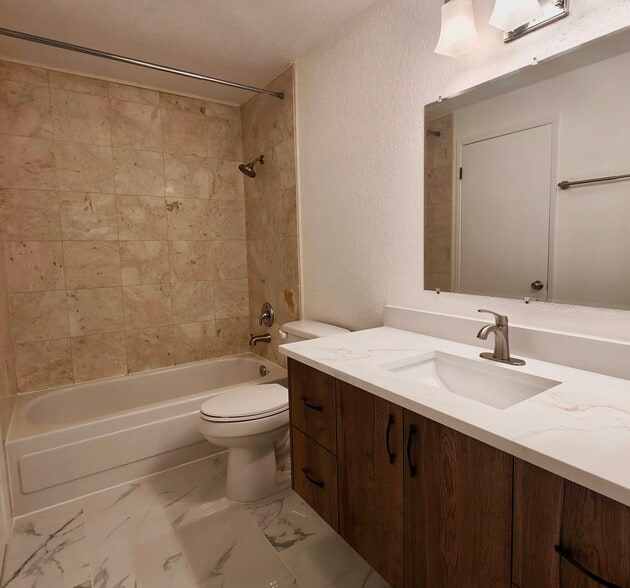 Bathroom with all new flooring, cabinets, and countertops - 9494 Redmond Woodinville Rd NE