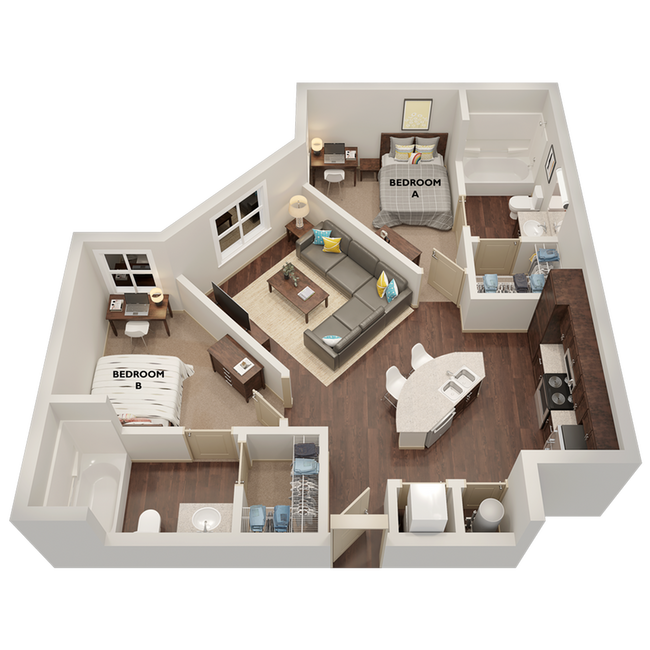 B2: 2BD | 2BA | 831 SF - The Hayward Student Living