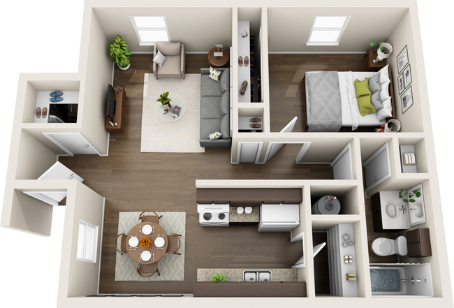 3D floor plan 1 bedroom.png - Blanco Oaks Apartments