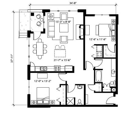 2BR/2BA - The Vaux