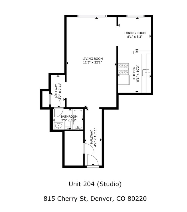 Floor Plan - Studio Unit 204 - 815 Cherry St - Lucca Apartments