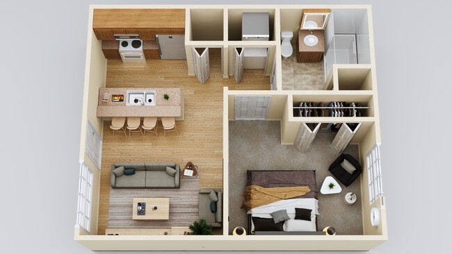 Spacious One Bed One Bath Floor Plan - McCarty Place Apartments