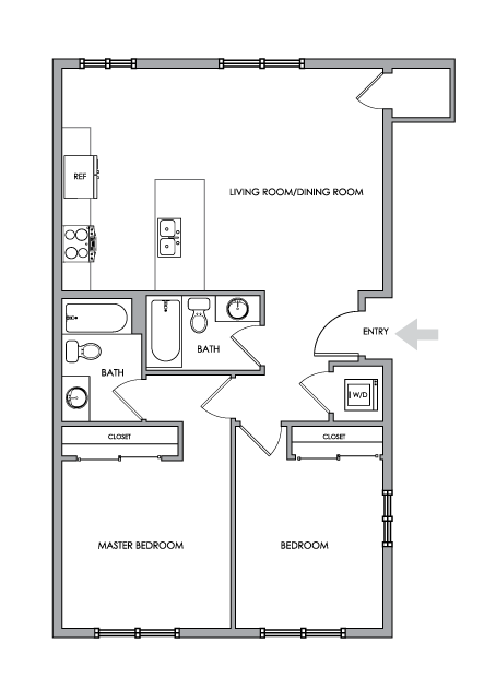 2D Floor Plan Rendering - Two-Bedroom, Two-Bathroom | Option 6 - Breeze Hill
