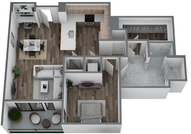 Explore this stylish apartment layout featuring modern design and spacious interiors. - Hanover Hyannis