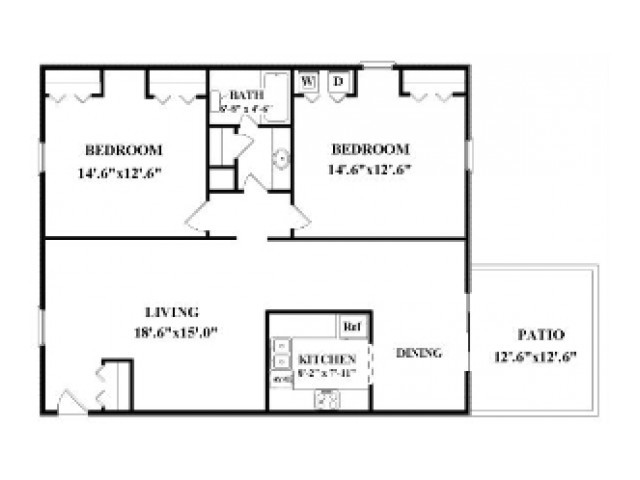 Two bedroom, one bathroom. Not all have washer/dryer connections or patio/balcony. Actual layout may be slightly different than floorplan shown. - The Patrician