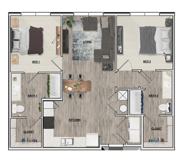 2 Bedroom 2 Bath 947 sq. ft. - Emery Cove