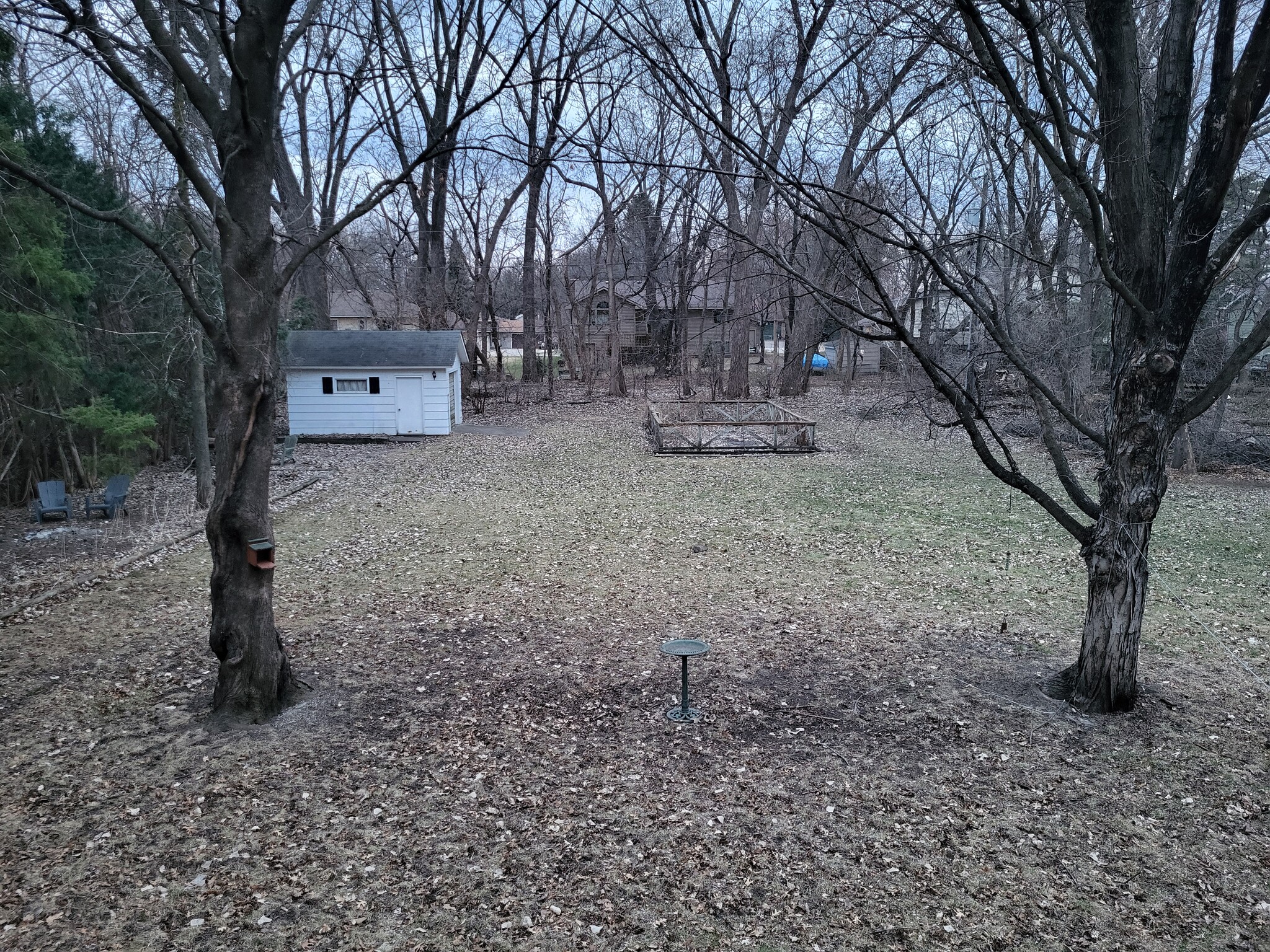 Spacious backyard with privacy in the spring, summer, and fall with a storage shed - 8460 Red Oak Dr