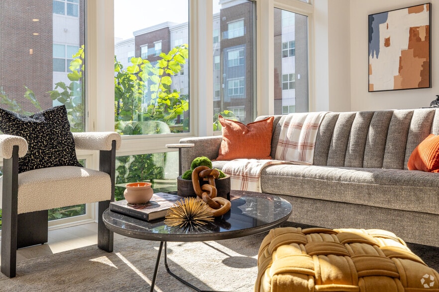 2BR, 2BA - 1,234SF - Living Rom - NO BROKER FEE | The Brook Luxury Apartment...