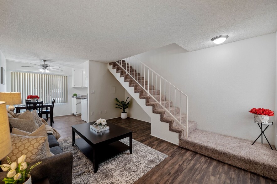 A spacious living room in a one bedroom one bathroom townhome apartment at the Arbor in Studio City, CA - The Arbor