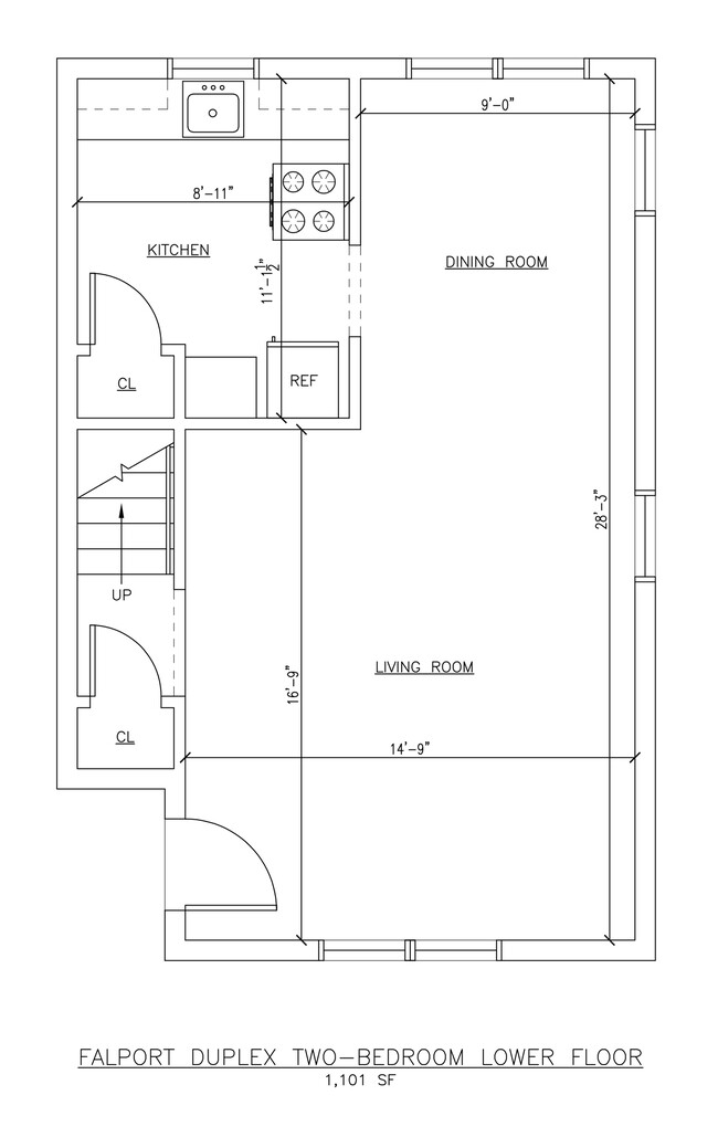 Two Bedroom Floor Plan (Lower Floor) - Falport Duplex