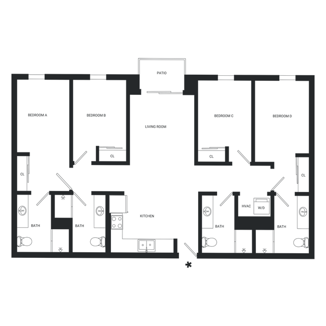 D5: 4BD | 4BA | 1125 SF - The Rowe