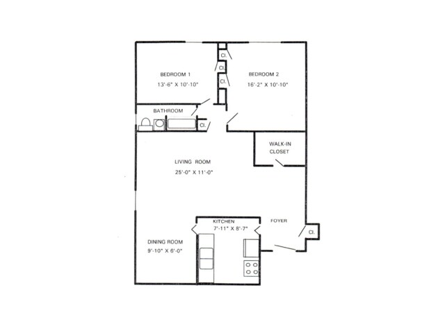 2 Bed | 1 Bath - Country Club Apartments