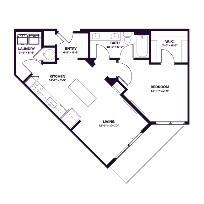Oberon A2 One Bedroom Floor Plan - Oberon