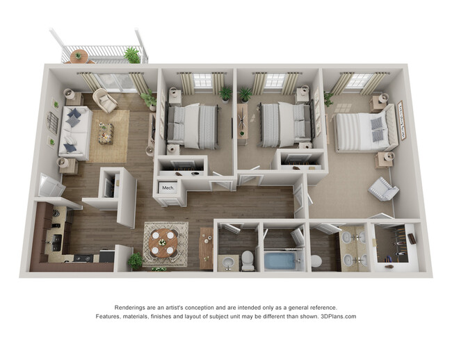 3 BR 1.5 BR 1206 sq ft - Magnolia Manor Apartments