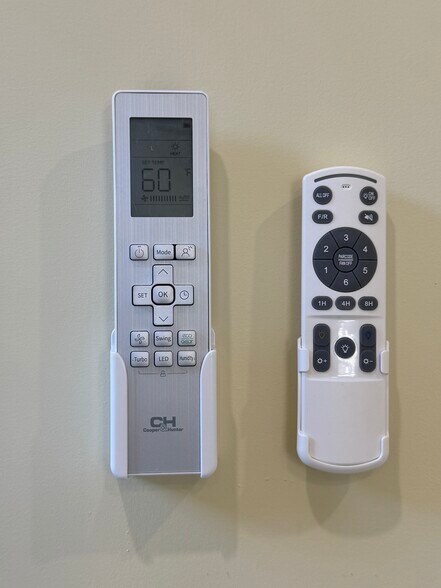 Bedroom remotes for heating, cooling and ceiling fan - 136 E King St