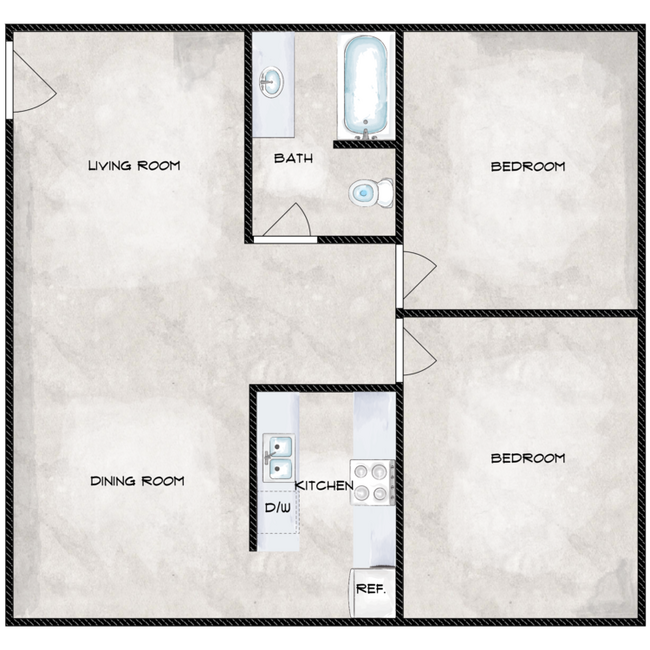 776 - 2 bedroom 1 bath.png - The Citadel at Med Center Houston Apartments