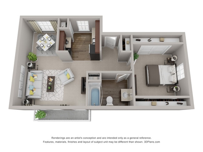 1 Bed 1 Bath Floor Plan - Kara West