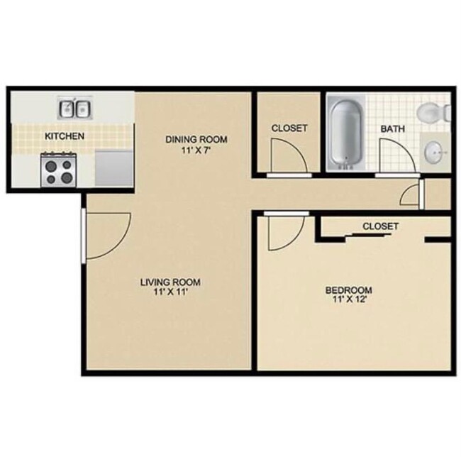 Sky Landing Floor Plan A1 1Bed1Ba 625sqft - Sky Landing Apartments