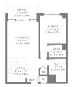 1BR/1BA - Midblock