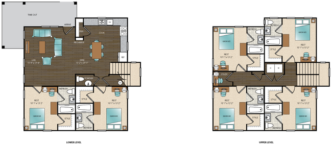 Explore this contemporary dual-unit floor plan highlighting shared living and modern design. - Arcadia on the River