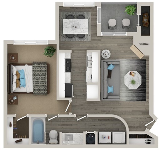 One Bedroom One Bath Floor Plan - Elliot Windsprint