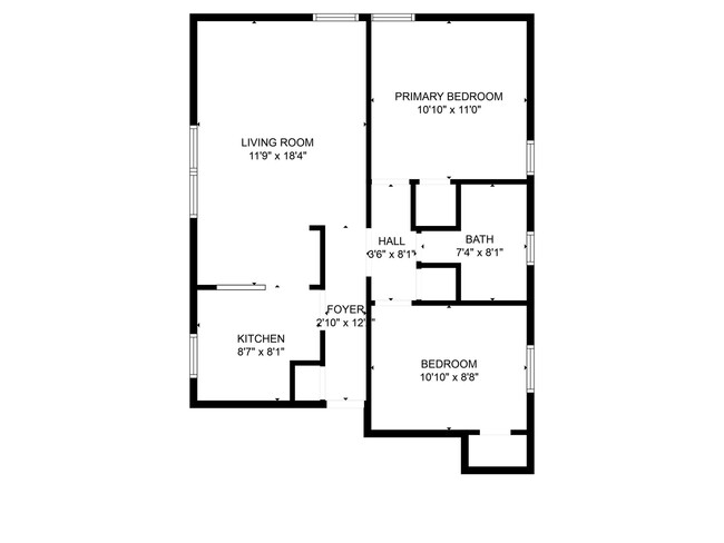 Two Bedroom One Bathroom Floor Plan - Englewood Apartments