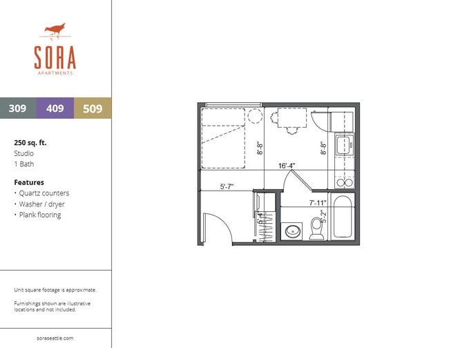 Units 309 & 509 - 250 SQFT - Sora Apartments