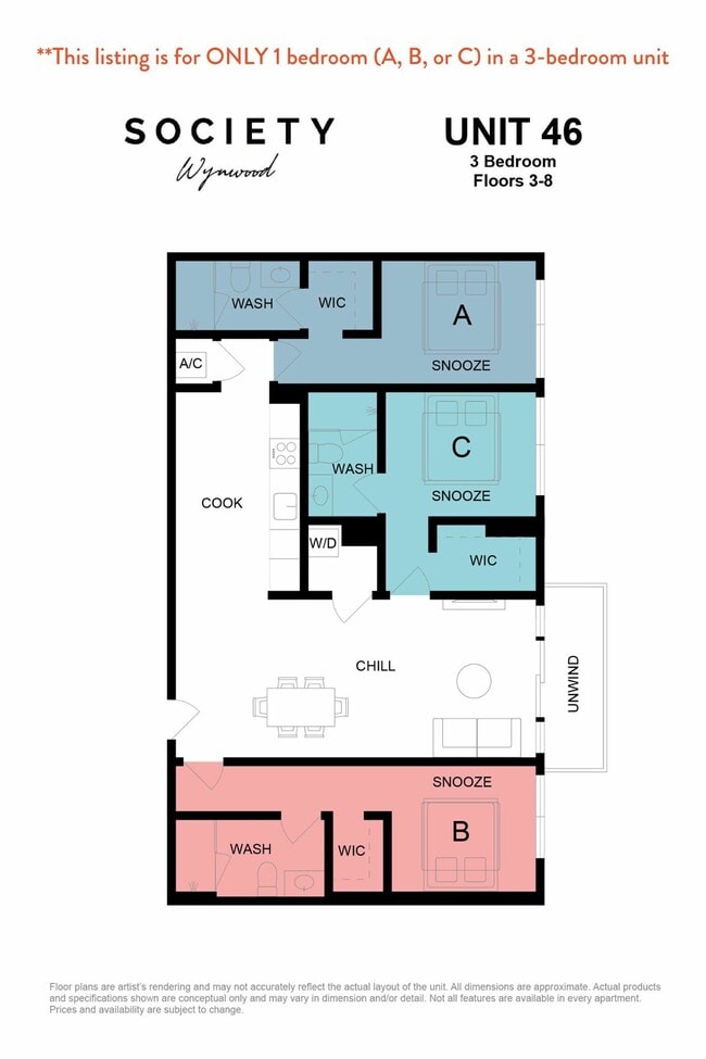 3 Bed RBB - Unit 46 Fl 4-8 - Society Wynwood