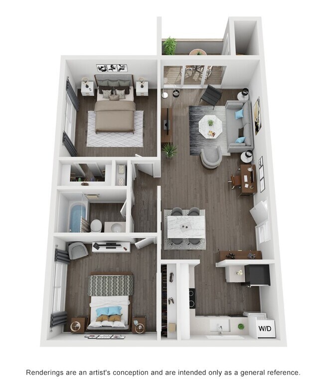2 Bedroom 1 Bath Floor Plan - Equinox on Columbus