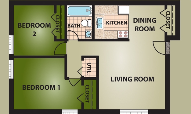 2 Bedroom, 1 Bath, Townhome - Garden Manor Apartments