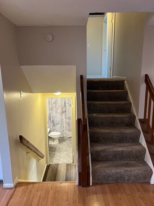 Living room looking up and down stairs - 8913 Buckhaven Dr